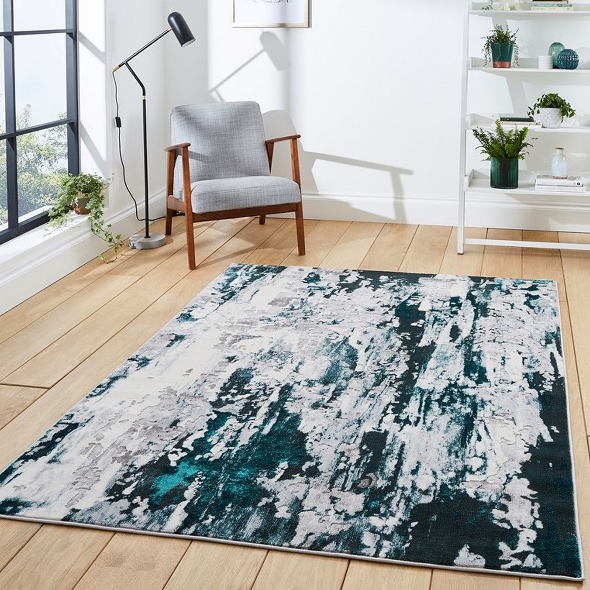 Apollo Gr580 Modern Abstract Distressed Rugs In Grey Green